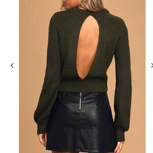 Ride On By Dark Olive Green Knit Backless Cropped Sweater